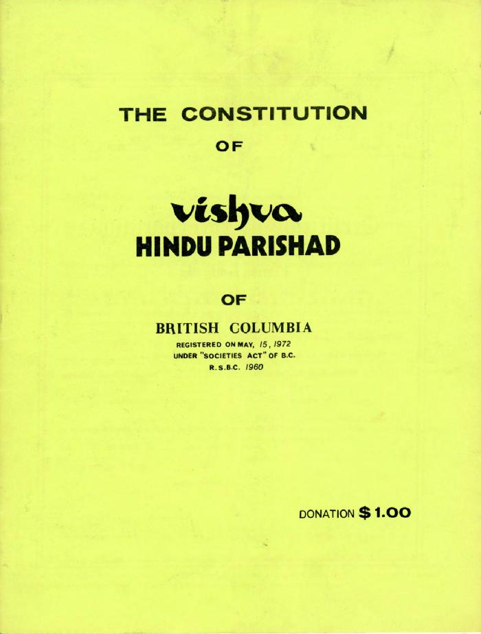 The Constitution of Vishva Hindu Parishad of British Columbia
