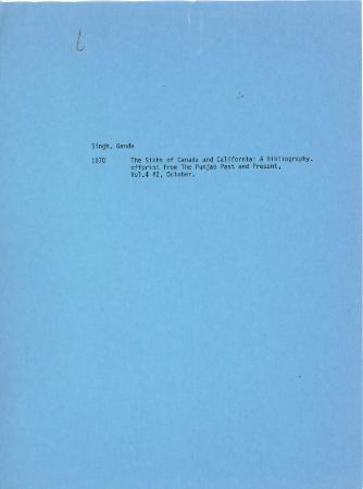 The Sikhs of Canada and California: A Bibliography