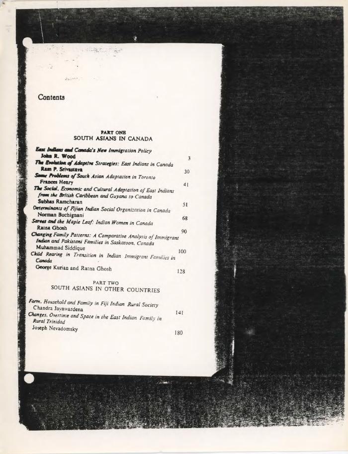 Determinants of Fijian Indian Social Organization in Canada