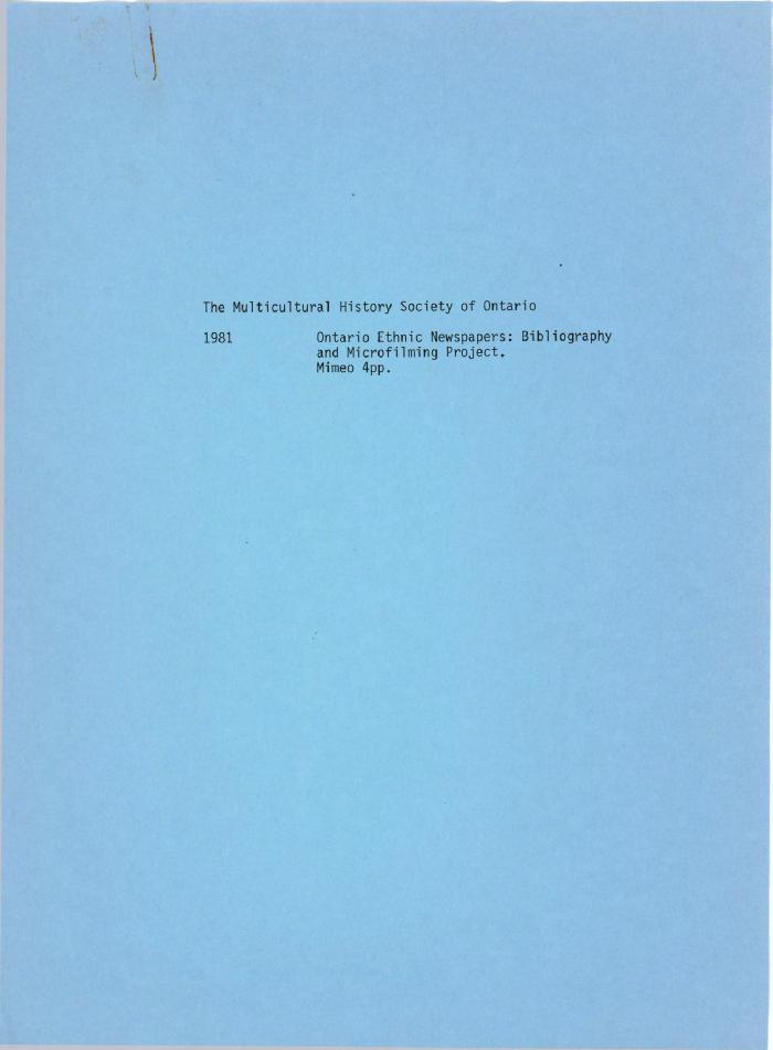 [Letter from Jung Kim to the Multicultural History Society of Ontario with information on the Ontario Ethnic Newspapers: Bibliography and Microfilming Project]