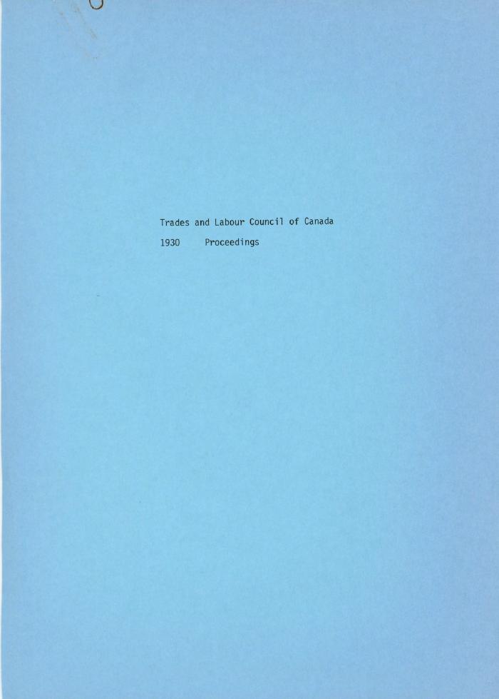 [Handwritten notes on "Trades and Labour Council of Canada: Proceedings"]