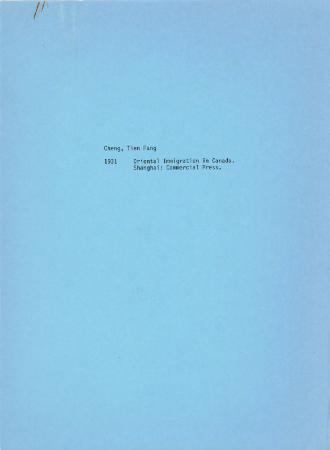 [Handwritten notes on "Oriental Immigration in Canada"]