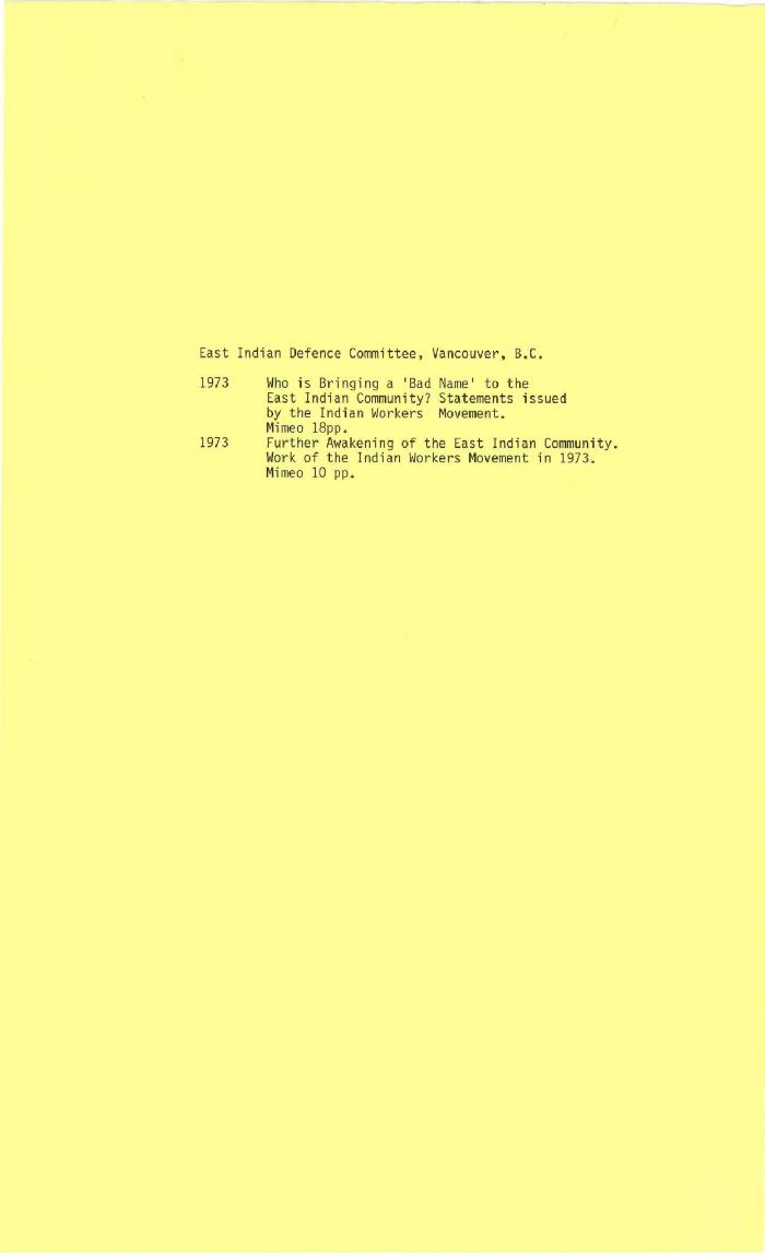 [Two articles produced by the East Indian Defence Commitee]