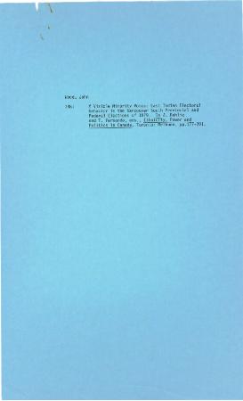 A Visible Minority Votes: East Indian Electoral Behaviour in the Vancouver South Provincial and Federal Elections of 1979