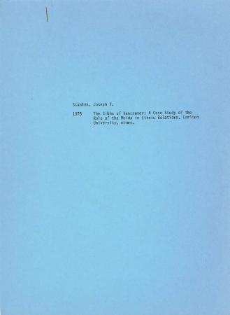 [Handwritten notes on "The Sikhs of Vancouver: A Case Study of the Role of Media in Ethnic Relations"]