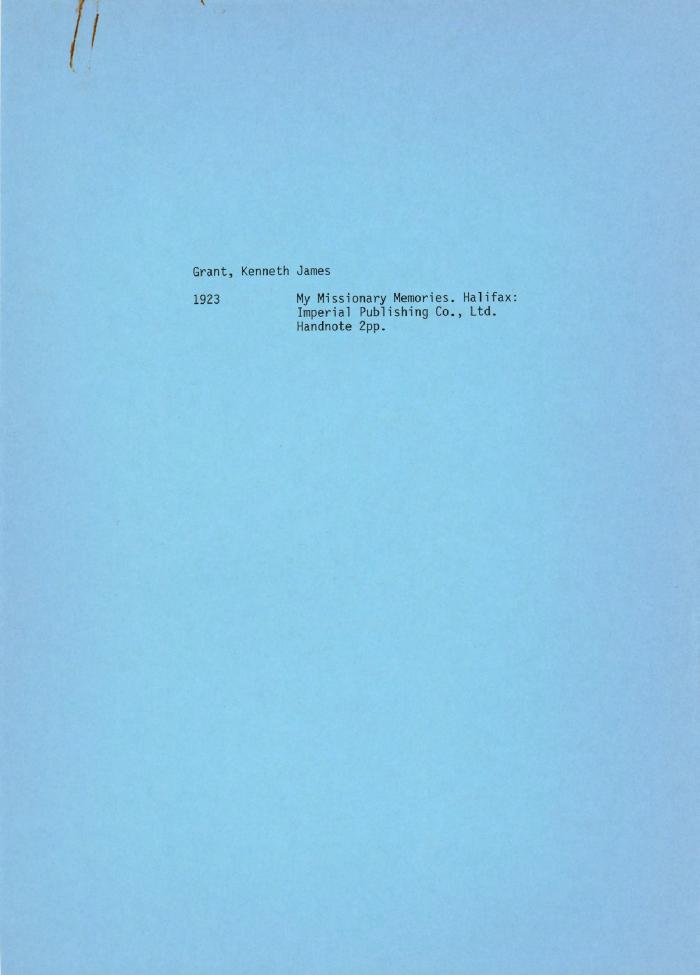 [Handwritten notes on "My Missionary Memories"]