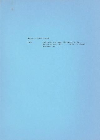 [Handwritten notes on "Indian Revolutionary Movements in the United States"]