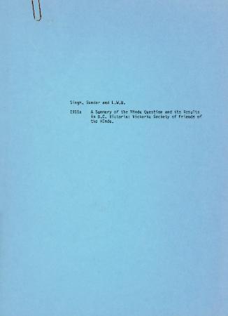 [Handwritten notes on "A Summary of the Hindu Question and its Results in B. C. Victoria: Victoria Society of Friends of the Hindu"]