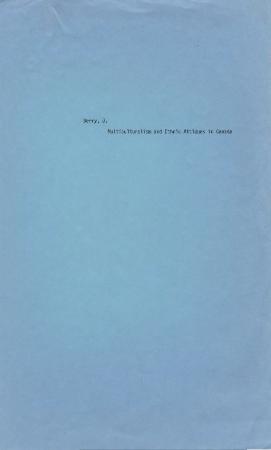 [Handwritten notes on "Multiculturalism and Ethnic Attitudes in Canada"]