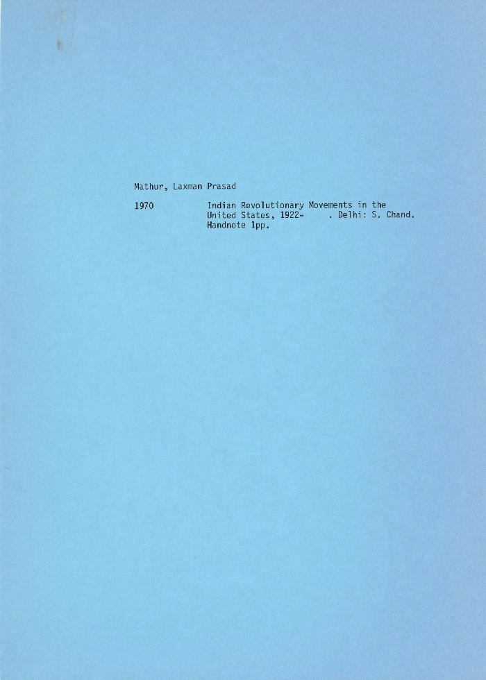 [Handwritten notes on "Indian Revolutionary Movements in the United States"]