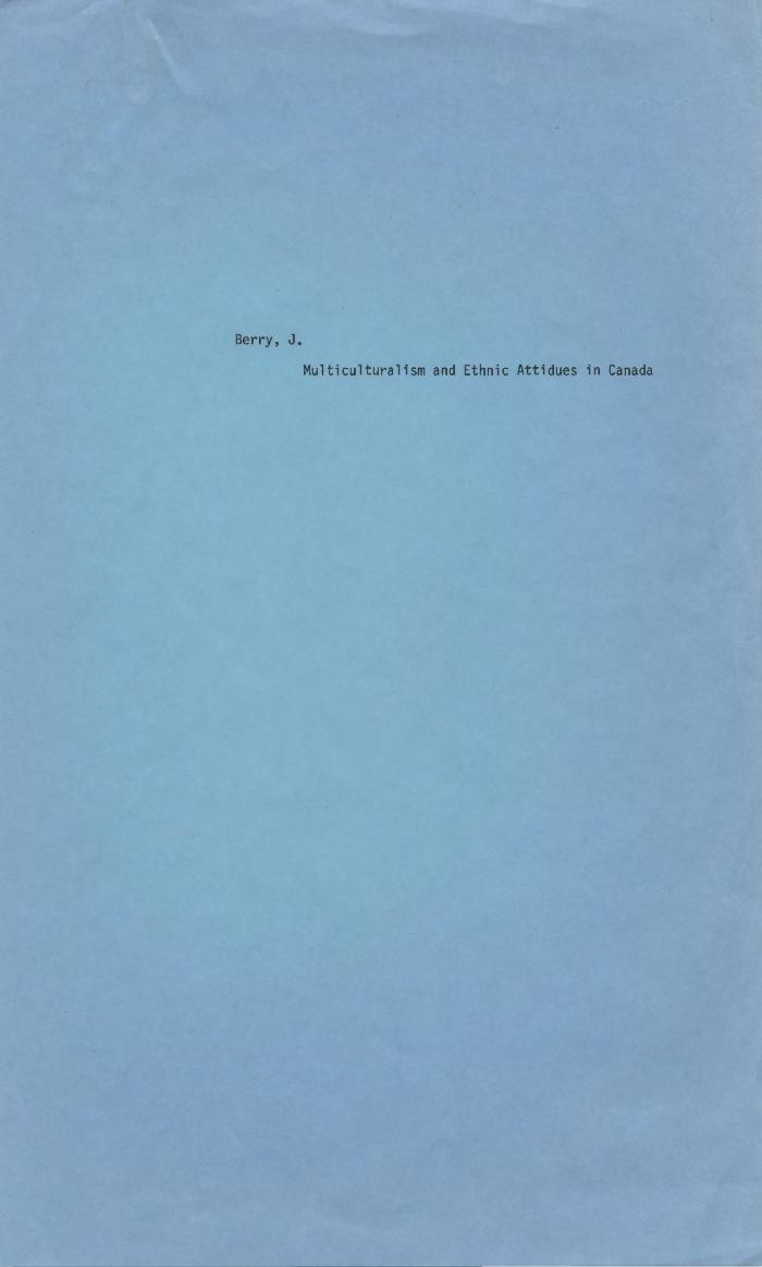 [Handwritten notes on "Multiculturalism and Ethnic Attitudes in Canada"]