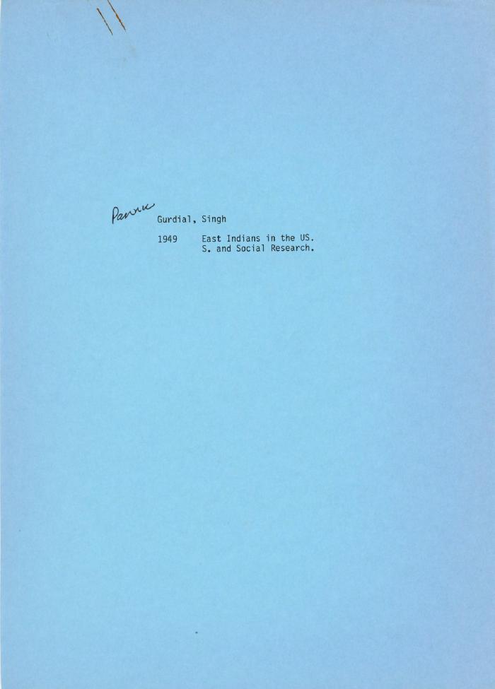 [Typewritten Notes on "East Indians in the U.S."]