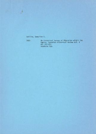[Handwritten notes on "An Historical Survey of Migration within the Empire"]