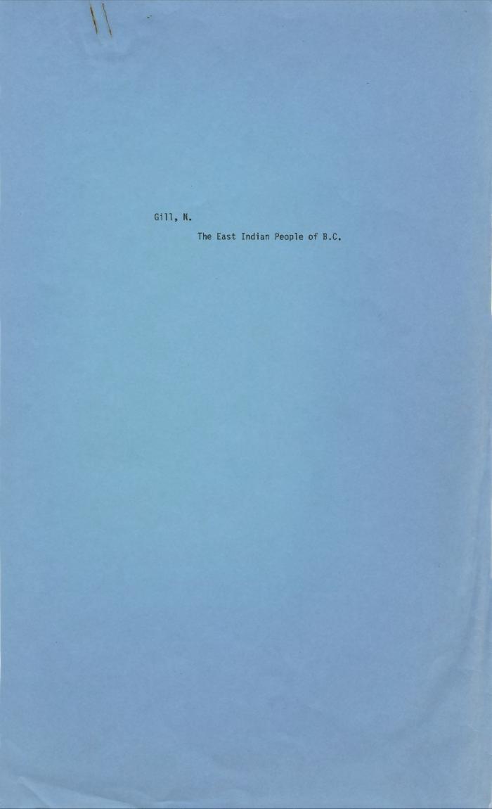[Handwritten notes on "The East Indian People of B.C." by N. Gill]