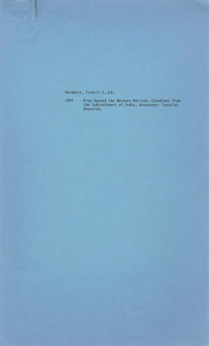 [Handwritten notes on "From Beyond the Western Horizon: Canadians from the Subcontinent of India"]