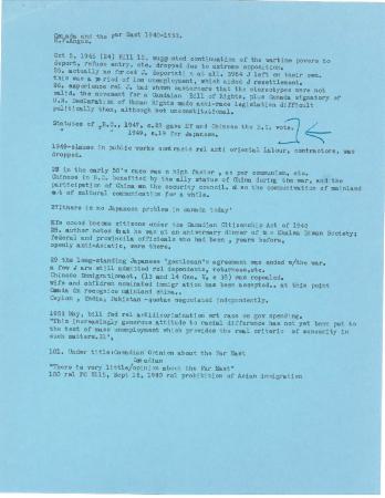 [Typewritten notes on "Canada and the Far East 1940-1953"]