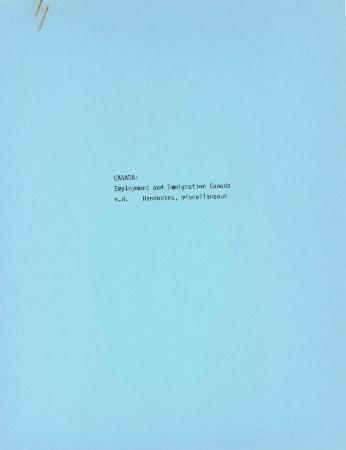 [Handwritten and typewritten notes on Canadian immigration and other population history]