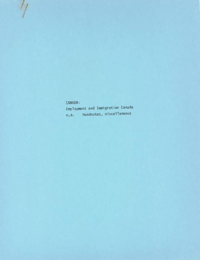 [Handwritten and typewritten notes on Canadian immigration and other population history]