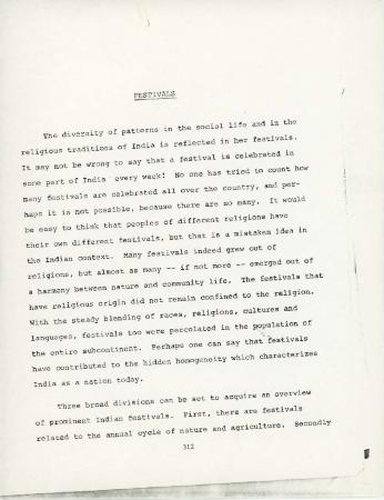 [Essay regarding Indian festivals, literature, and music]