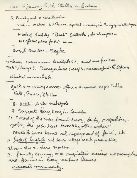 [Handwritten and typewritten notes on the South Asian Community in Britain]