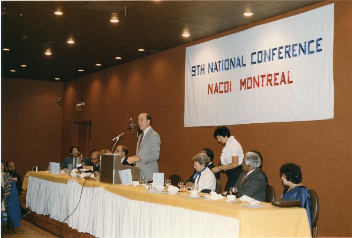 [Photo of an unidentified speaker at the NACOI conference, Montreal]