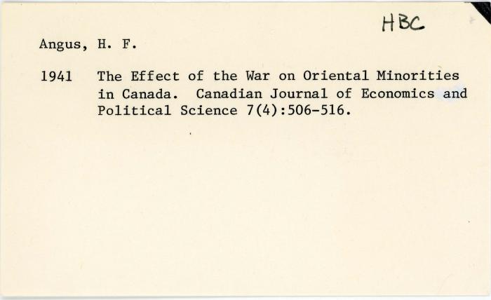 [Index card - Angus, H. F.]