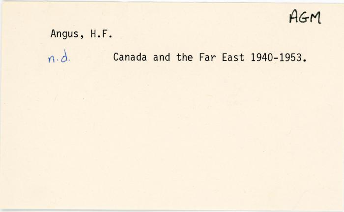 [Index card - Angus, H. F.]