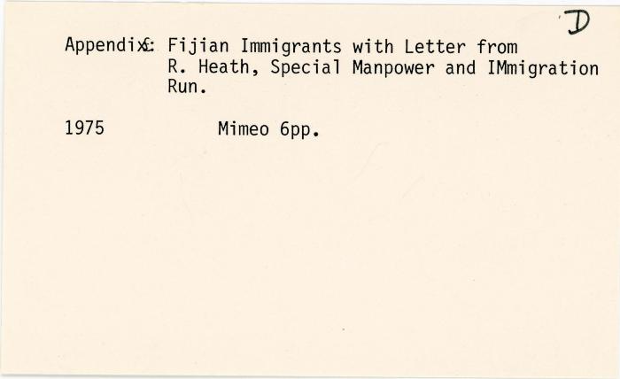 [Index card - Appendix: Fijian immigrants]