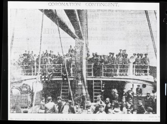 [Newspaper clipping of a photo of coronation contingent]