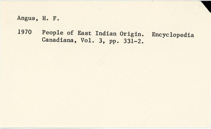 [Index card - Angus, H. F.]