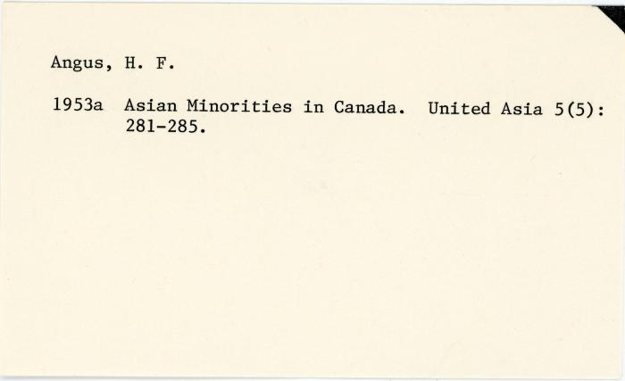 [Index card] - Angus, H. F.