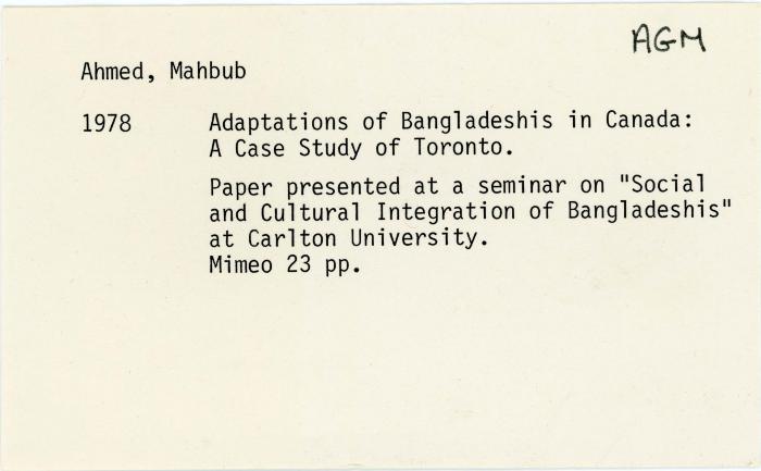 [Index card - Ahmed, Mahbub]