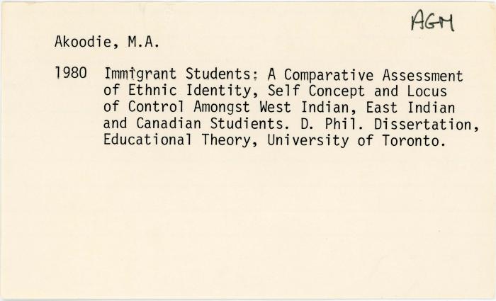 [Index card - Akoodie, M. A.]