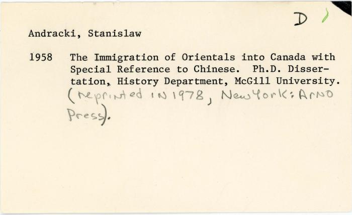 [Index card - Andracki, Stanislaw]