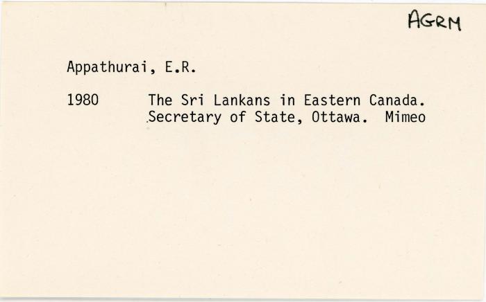 [Index card - Appathurai, E. R.]