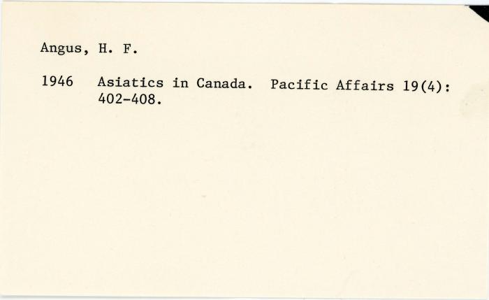 [Index card - Angus, H. F.]