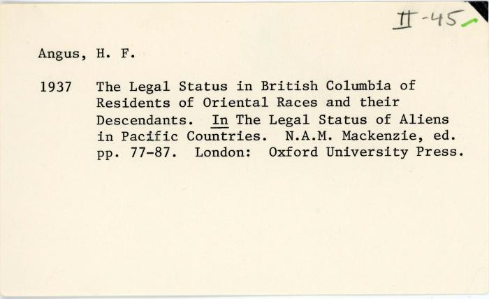 [Index card - Angus, H. F.]