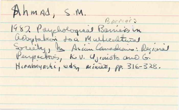 [Index card - Ahmad, S. M.]