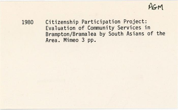 [Index card - 1980 Citizenship Participation Project]