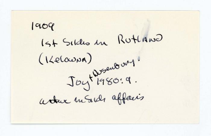 [Index card - 1909 1st Sikhs in Rotland]
