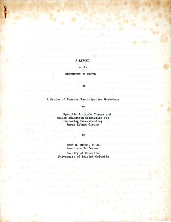 A Report to the Secretary of State on A Series of Teacher Participation Workshops