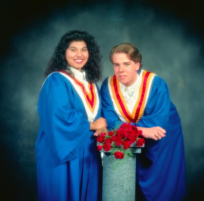 [Portrait of Nindee Ahuja and an unidentified male student]