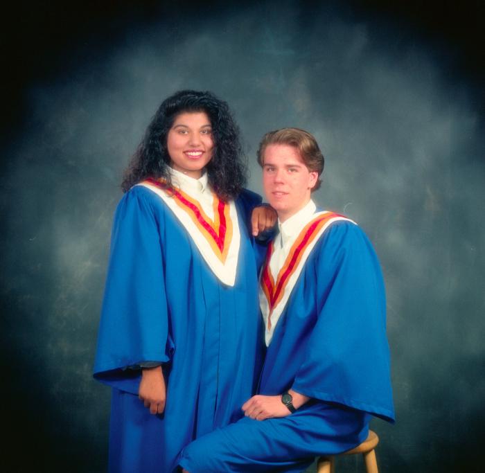 [Portrait of Nindee Ahuja and an unidentified male student]